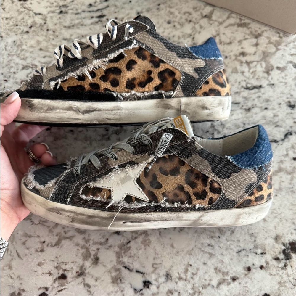 Golden Goose Leopard Print and Denim Sneakers
